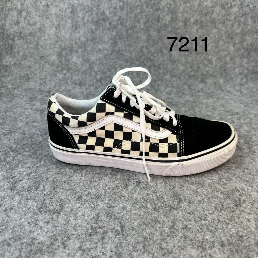 Vans Checker suede Leather Shoes Men's 6.5 Womens 8 White Black Off The Wall